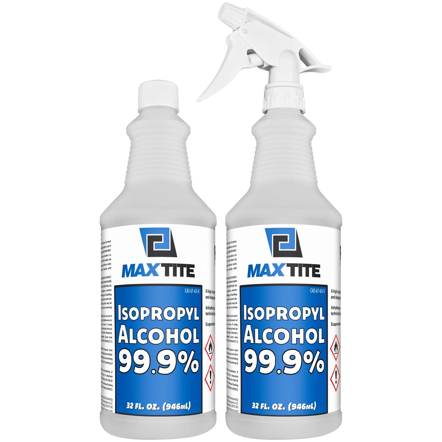 MAXTITE 99.9% Isopropyl Alcohol (Half-Gallon (2 pack, 32 fl oz) - Includes Heavy-Duty Spray Nozzle - Made in USA