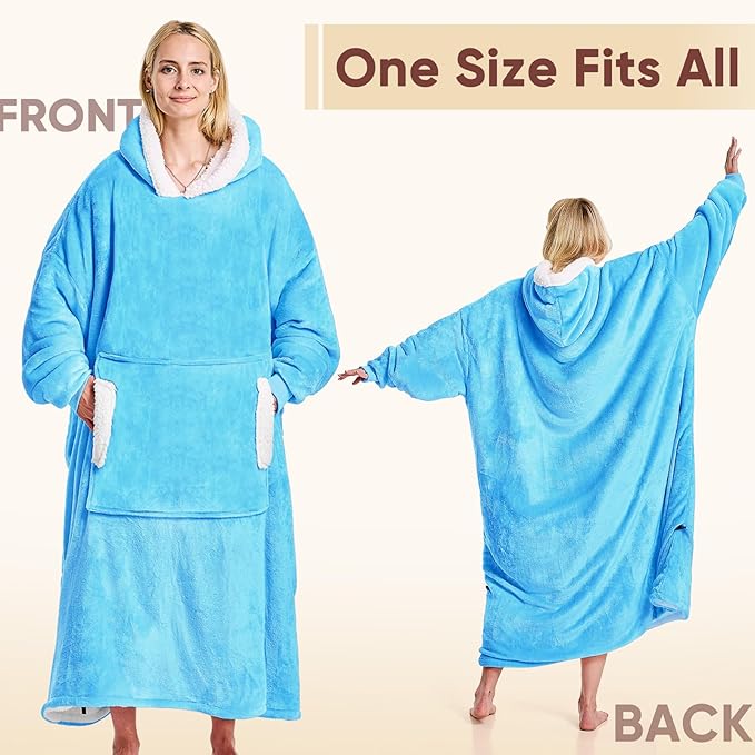 yescool Wearable Blanket Hoodie, Flannel Sherpa Fleece Blanket Sweatshirt for Adults Women Men,One Size Fits All