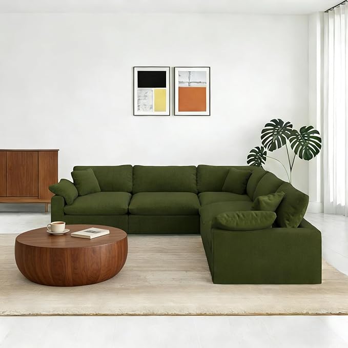 Forest aesthetics 211.6" Cloud Modular Sectional Sofa,Green Down Filled Sofa 5 Seat,Minimalist Sofa Cover Washable and Replaceable Couches for Living Room,Sectional Sofa Deep Seat