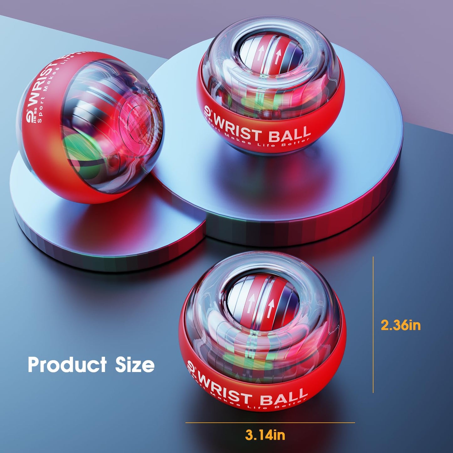JIN BD Wrist Trainer Ball Auto-Start Wrist Strengthener Gyroscopic Forearm Exerciser Gyro Ball for Strengthen Arms, Fingers, Wrist Bones and Muscles with LED Light, Red