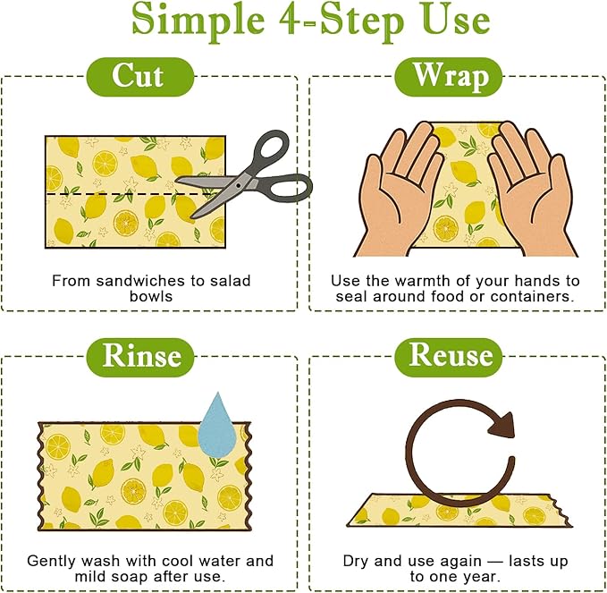 Reusable Beeswax Wraps For Foods, Cheese, Sandwich & Bread- 13 x 39'' Cut to Size - Eco-Friendly Food Storage Alternative to Plastic Wrap & Cheese Paper (Lemon Pattern002, 13x39'')