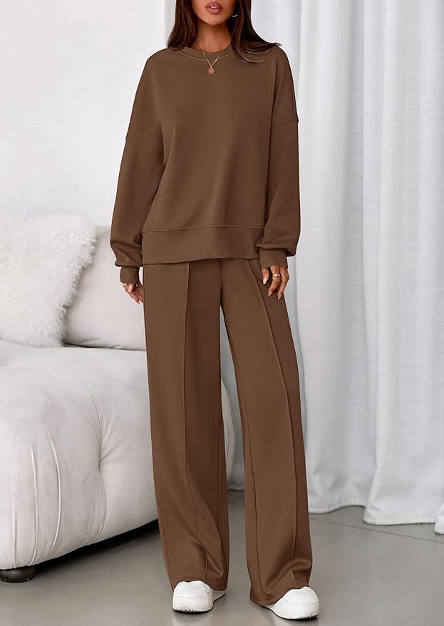 PRETTYGARDEN 2 Piece Sets For Women Fall Trendy Long Sleeve Sweatshirt Wide Leg Pants Loungewear Set Matching Sweatsuit