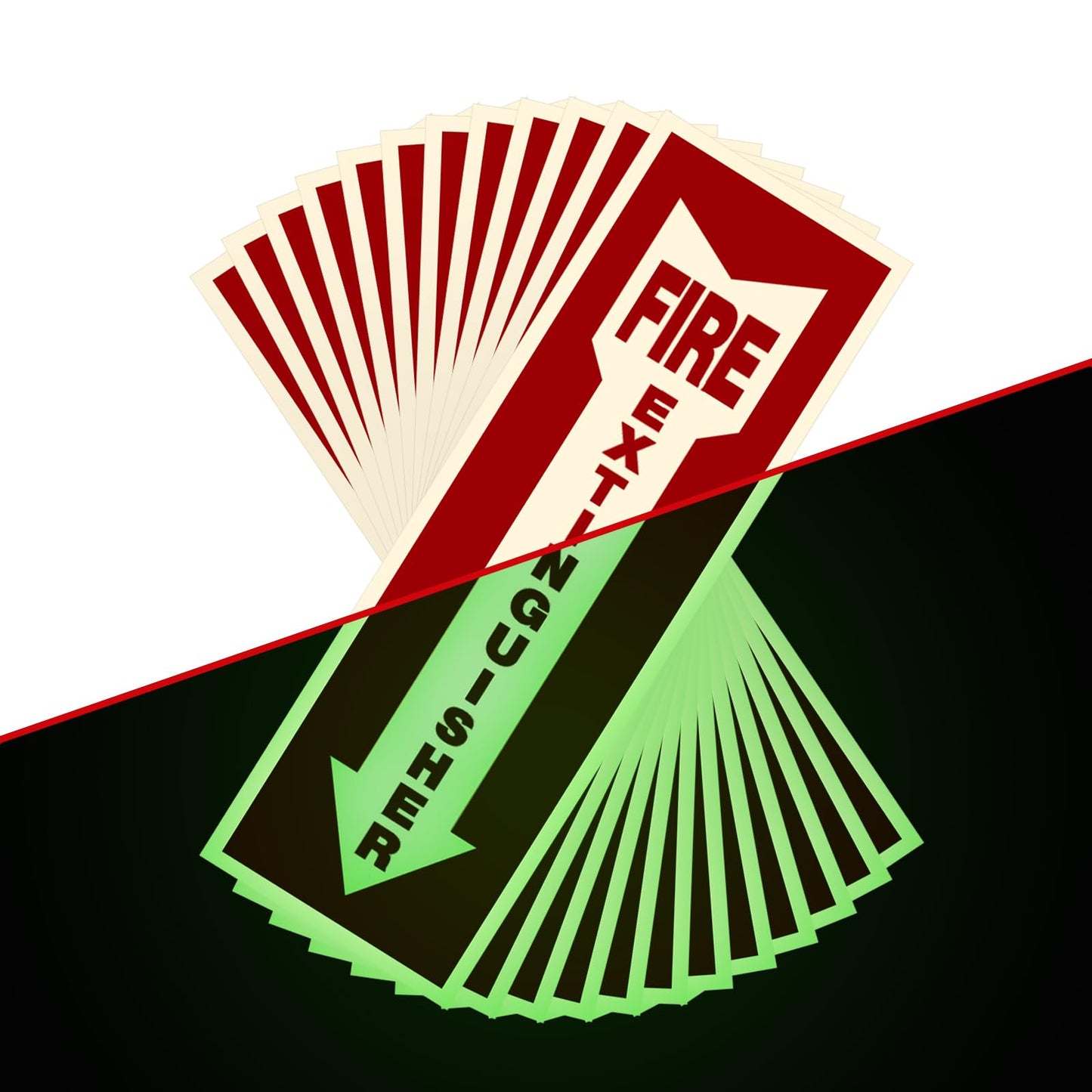 Fire Extinguisher Signs,Safety Sign Sticker glow in the dark 12 Pack 4" X 12" Durable Self Adhesive, Waterproof and UV Protected,for Home, Office or Boat