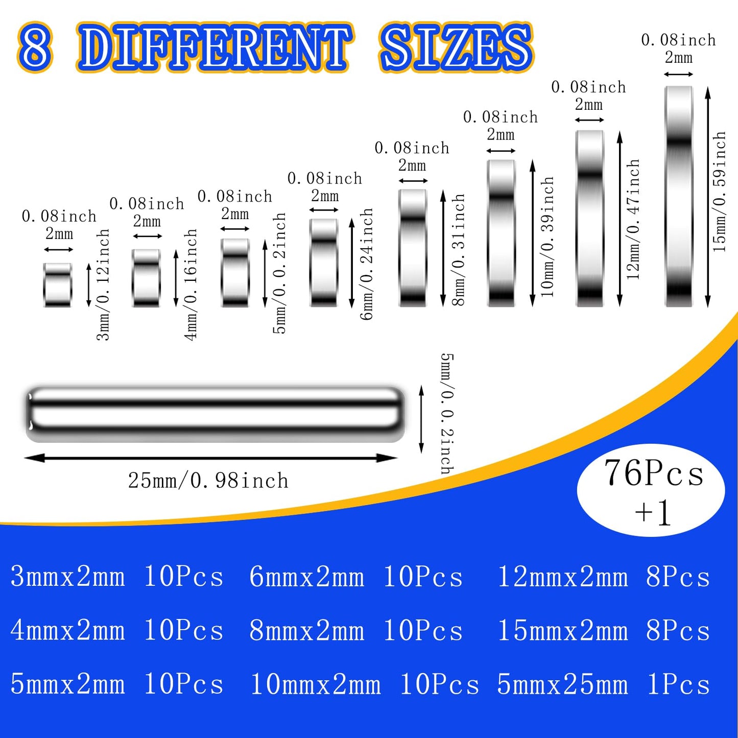 VECTYSMAG 76 Pack, 8 Sizes, with 1 Pickup, Mini Magnets for Crafts, Round Strong Neodymium Magnets for Fridge, White Board, DIY, Office