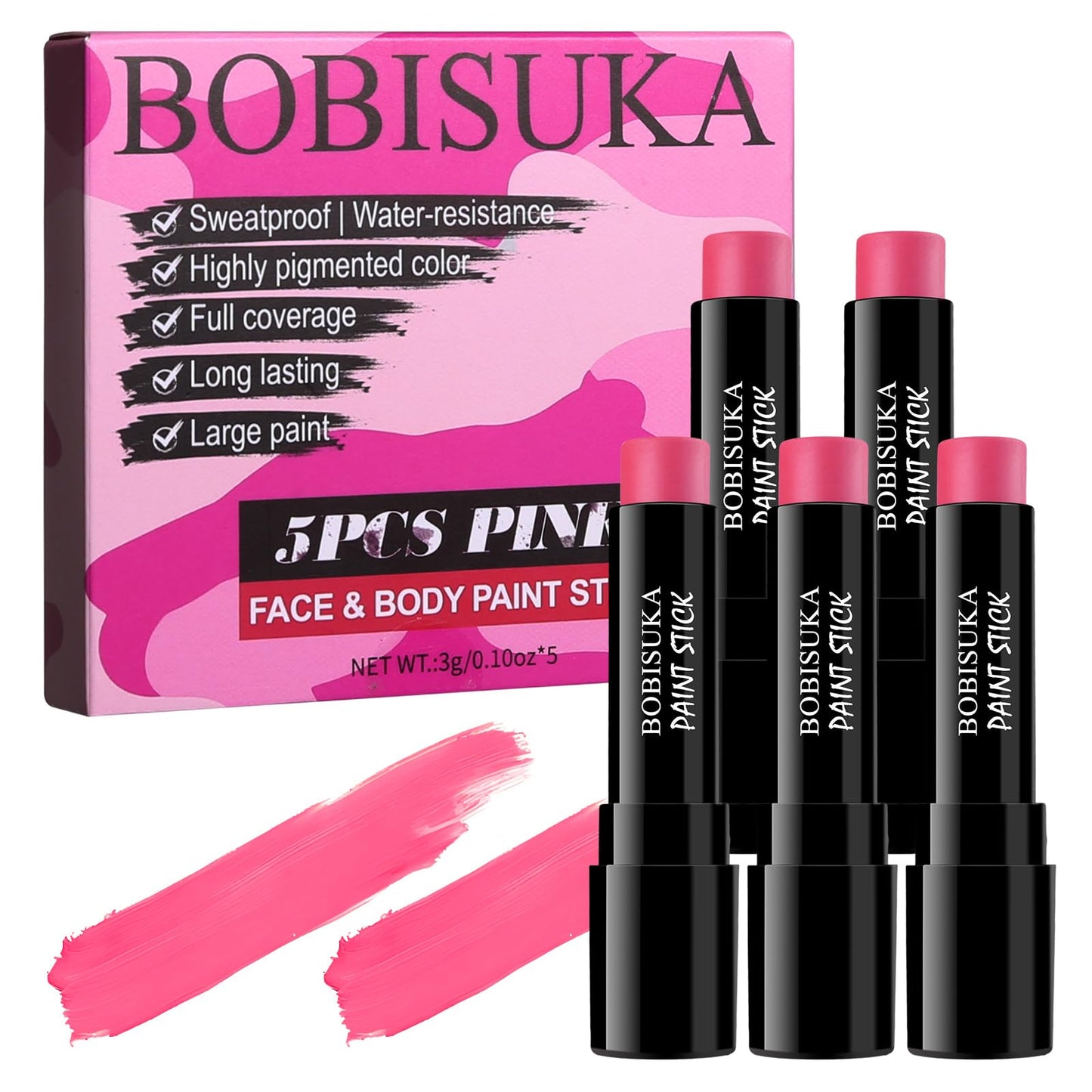5PCS Pink Out Eye Black Stick, Under Eye Sports Face Paint for Football, Baseball, Softball - Oil Based Face Painting Kit for Ha