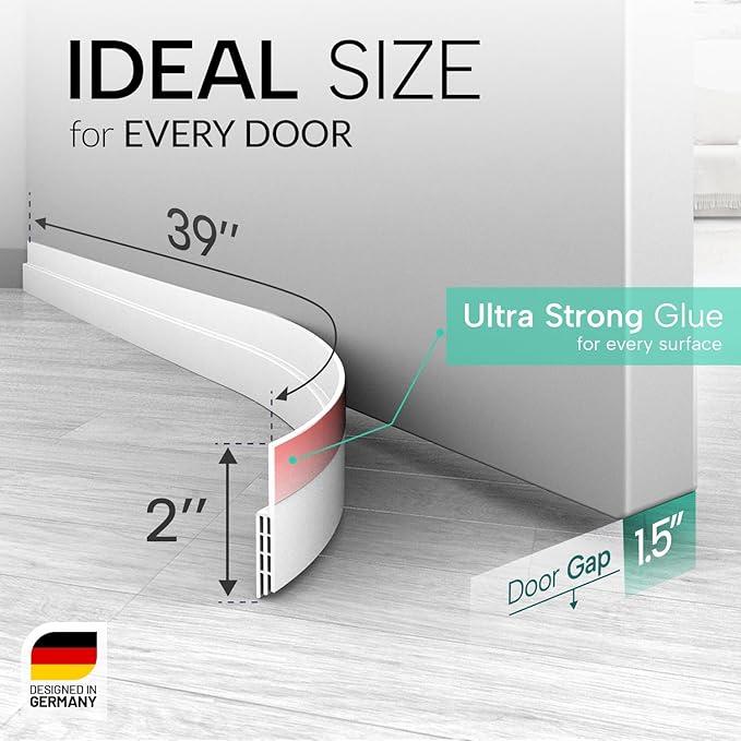 Vellure® Door Draft Stopper for Bottom of Door - Premium Door Sweep for Bottom of Door/Weather Stripping Door Seal (Save Energy – installs Quickly and Easily) Door Strip Ideal for