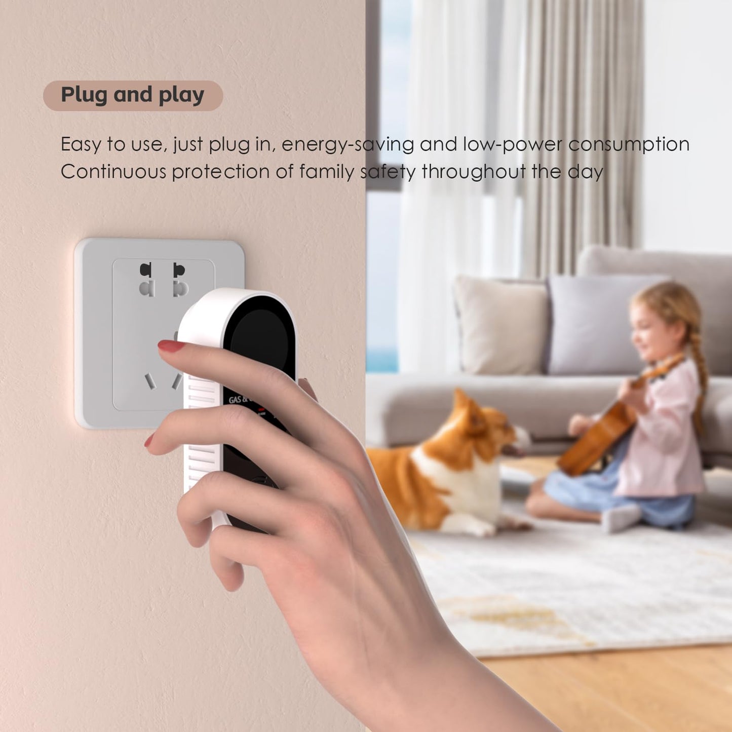 Natural Gas Detectors &Plug in Carbon Monoxide Detector， 4 in 1 Co and Gas Detector Temp Humidity Monitor，Propane, LPG, Gas Detector for Home，Kitchen,Hotels，RV.（1 Pack）