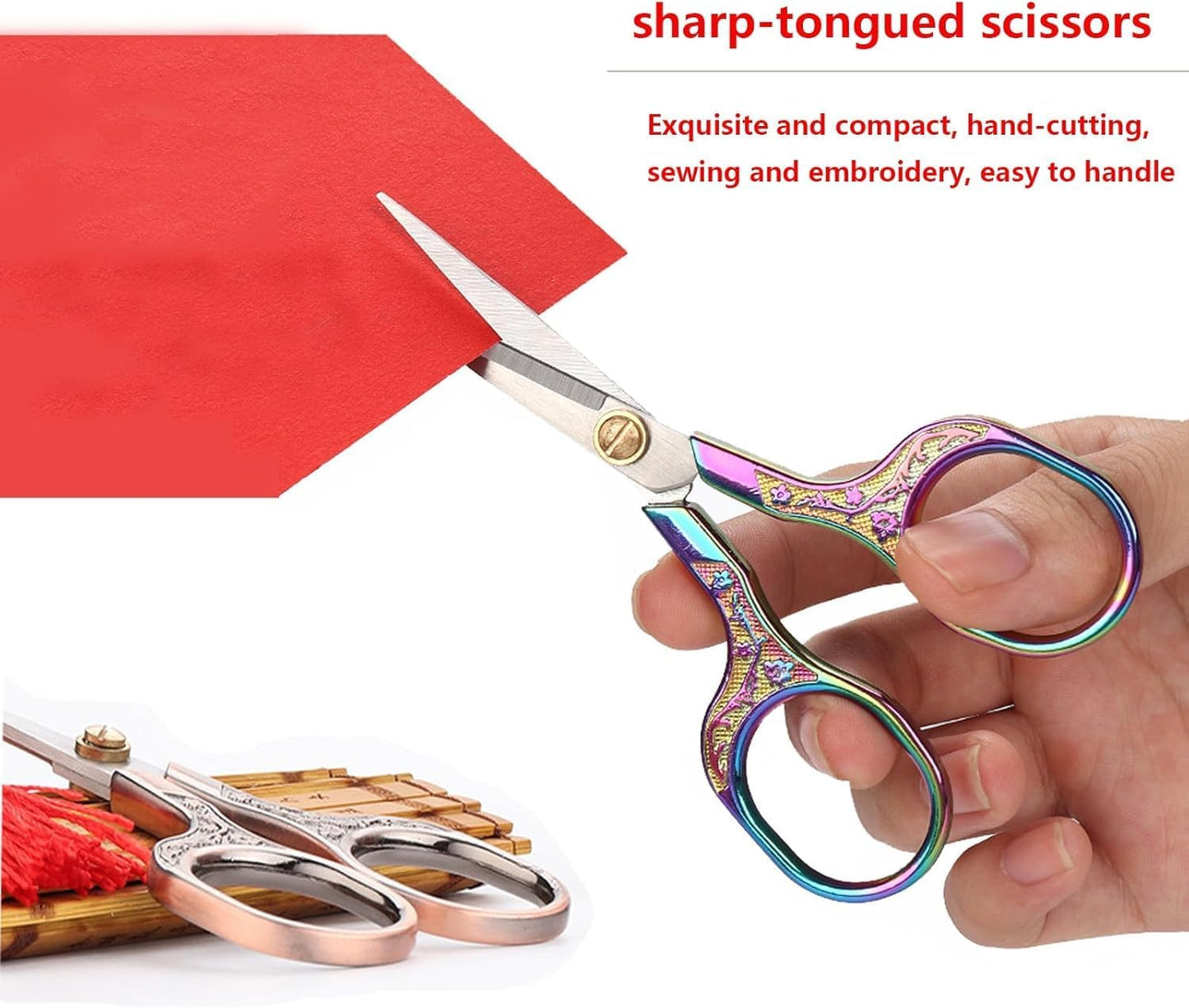 Small sharp scissors-5 Inch Precision Scissors with Cover-3 pack Sewing Embroidery Crafting Scissors Stainless Steel (Colored & Rose Gold & Silver)