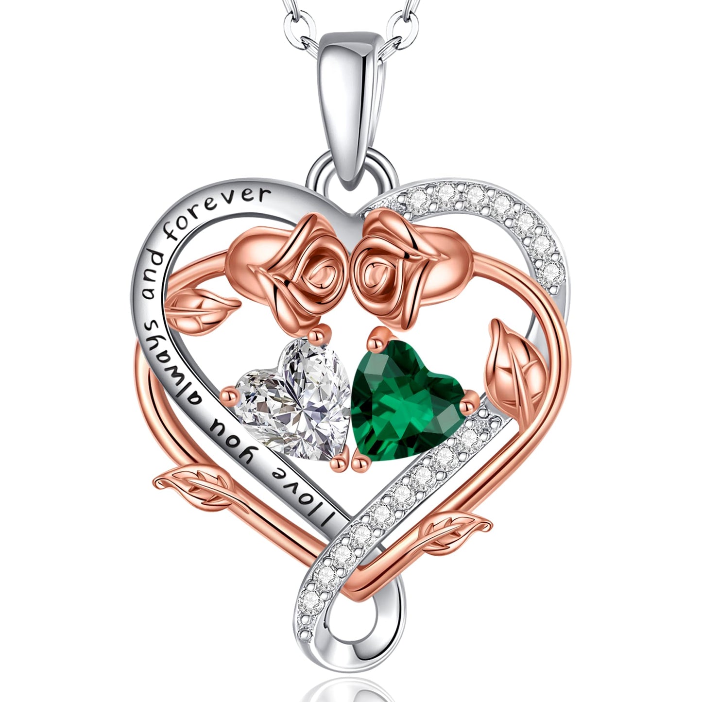 Lomantise Christmas Gifts for Wife Rose Heart Necklace for Women Sterling Silver May Citrine Birthstone Pendant Birthday Graduation Jewelry for Her Girlfriend Lady Mom