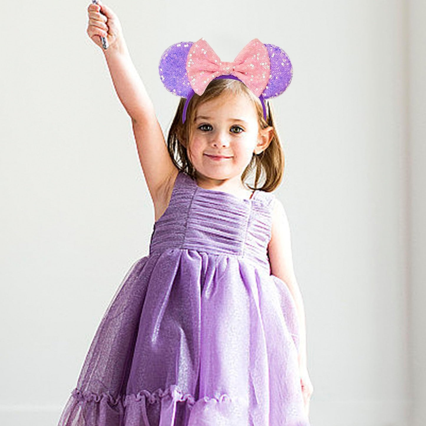 ASHONE Mouse Ears Headbands for Women Groups Mouse Ears Shiny Bows for Birthday Themed Events Accessories Party (Purple1, One Si