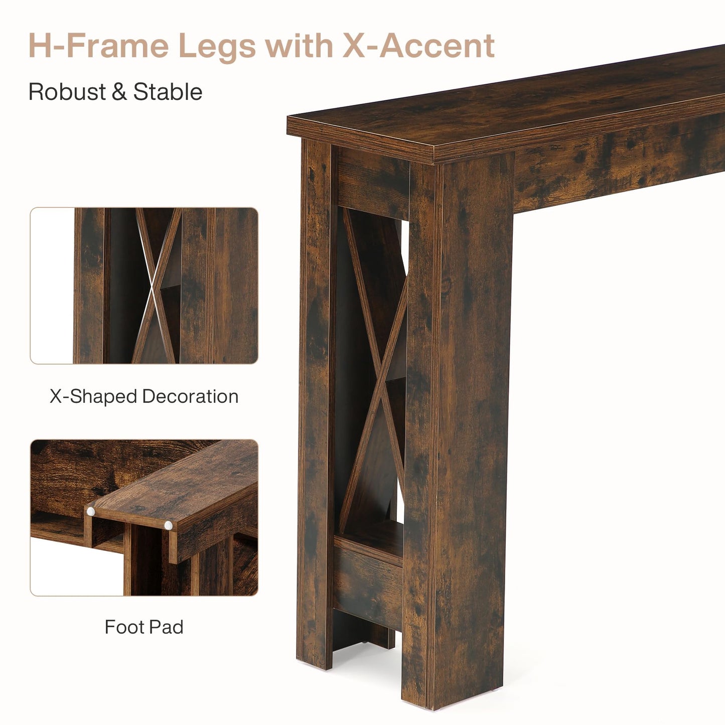 Tribesigns 70.9" Extra Long Console Table, Farmhouse Narrow Long Entryway Table with H-Shaped Legs for Living Room, Hallway, Rustic Brown