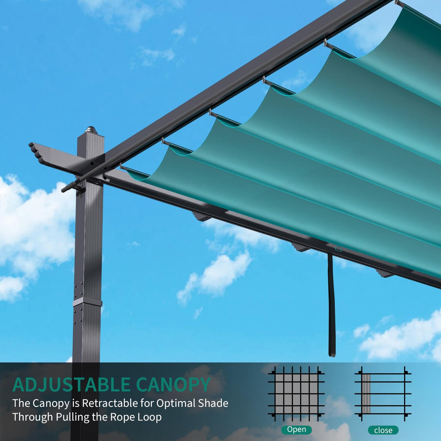 10x13 Ft Aluminum Pergola with Retractable Canopy and Netting, Modern Outdoor Patio Shade Shelter with Wood-Look Frame, Ideal for Backyard, Deck, or Porch