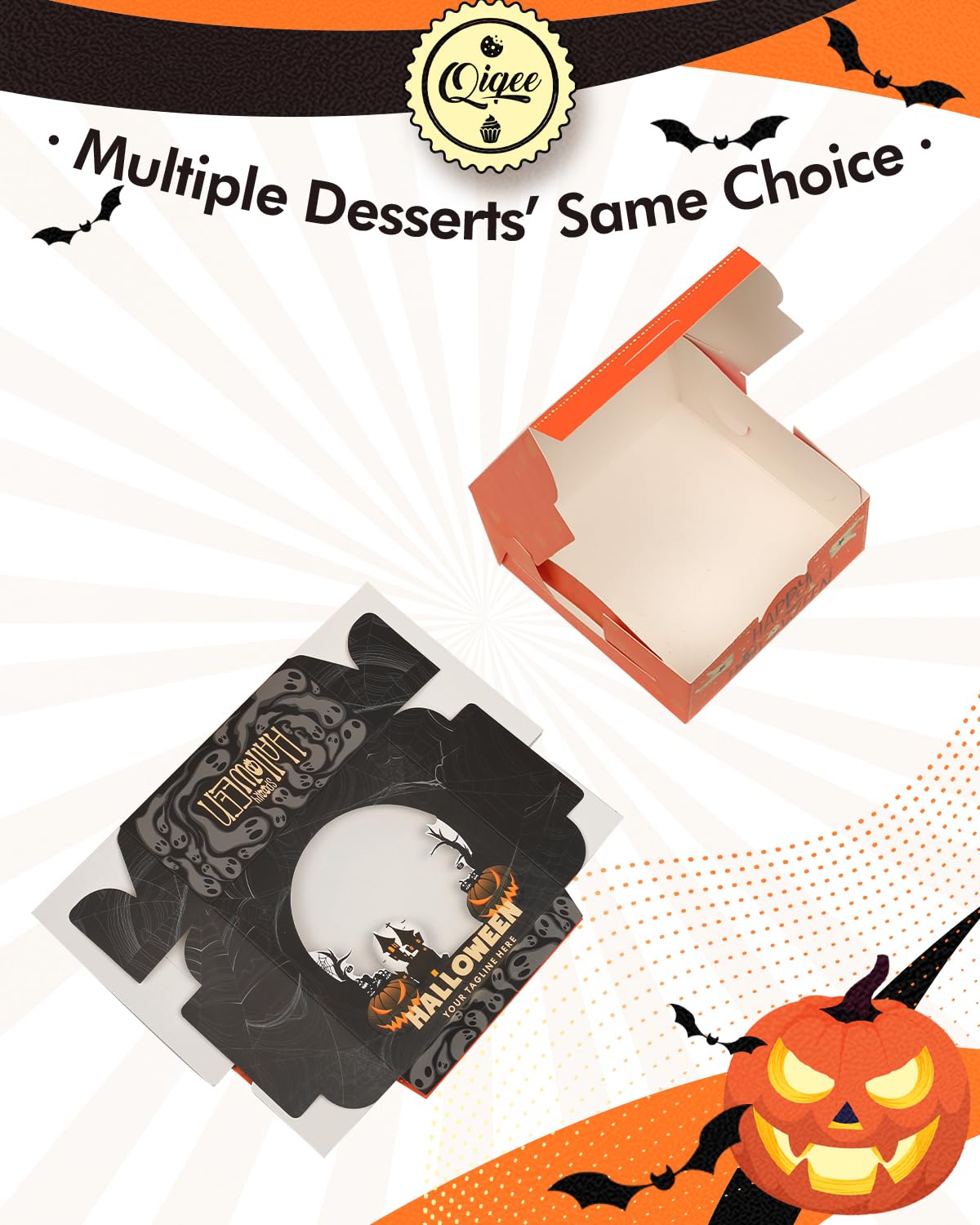 qiqee Halloween Bakery Box with Window 36packs 6x6x3 Spider Cookie Boxes Pastry Box for Halloween