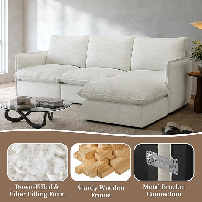 Gtilzria Waterproof Cloud Sectional Couches for Living Room,High Backrest Down Filled Couch,6 Seater Oversized Modular U-Shaped Sofas with Chaise,Detachable Sofa Covers,Cream White