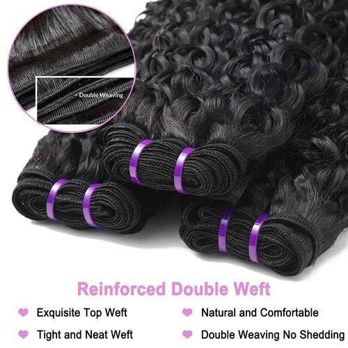 Seekomi Water Curly Bundles Human Hair with Spiral Ends 14 16 18 Inch 100% Virgin Burmese Curly 3 Bundles Human Hair Double Weft Quick Weave for Women, Natural Black Color, 300g