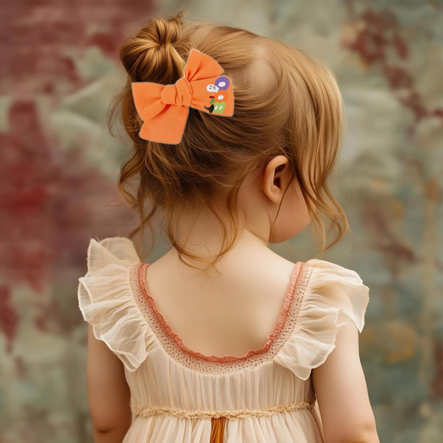 Halloween Ghost Hair Bows Clips,Toddler Girls Cute Fall Orange Cheer Bowknot Barrettes Alligator Pins,Kids Dead Day Costume Part