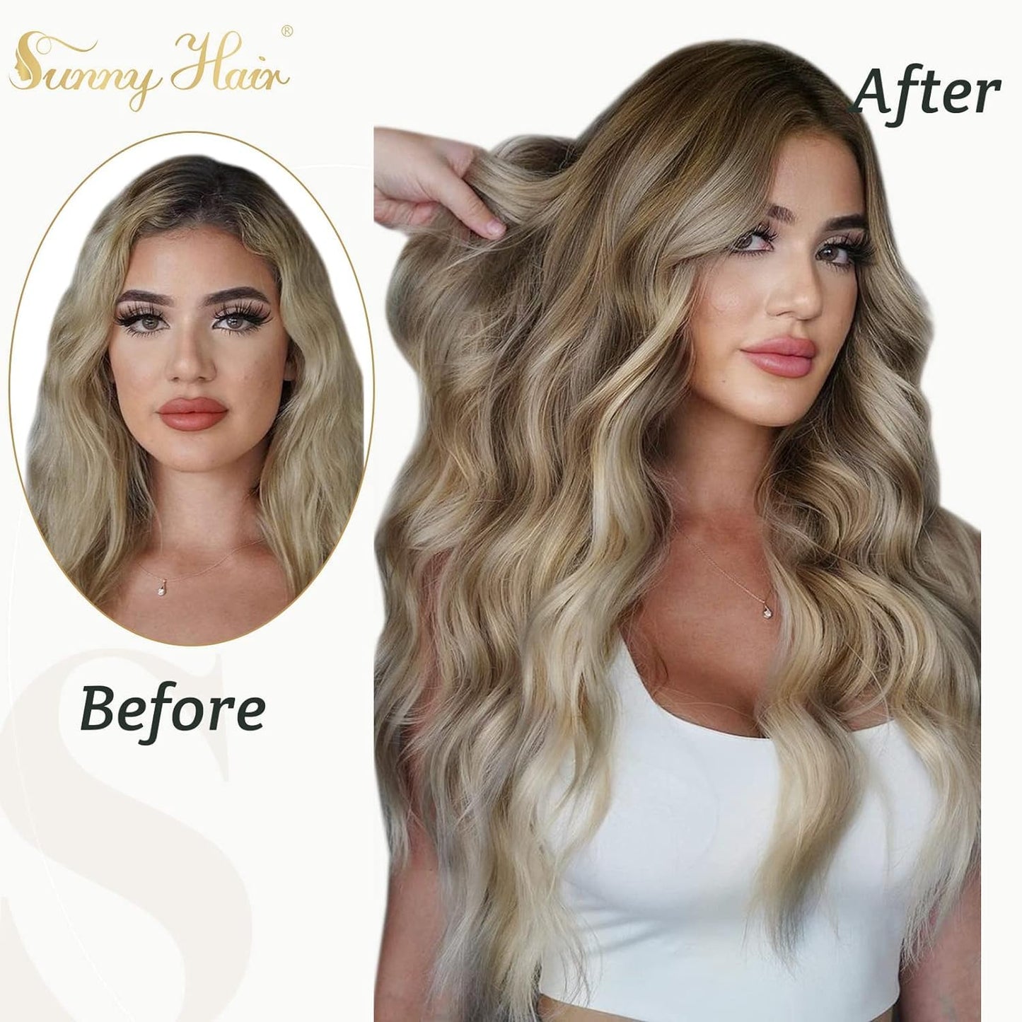 Sunny Hair Extensions Nano Bead Brown Balayage Nano Bead Hair Extensions Human Hair Medium Brown Balayage Platinum Blonde Invisi