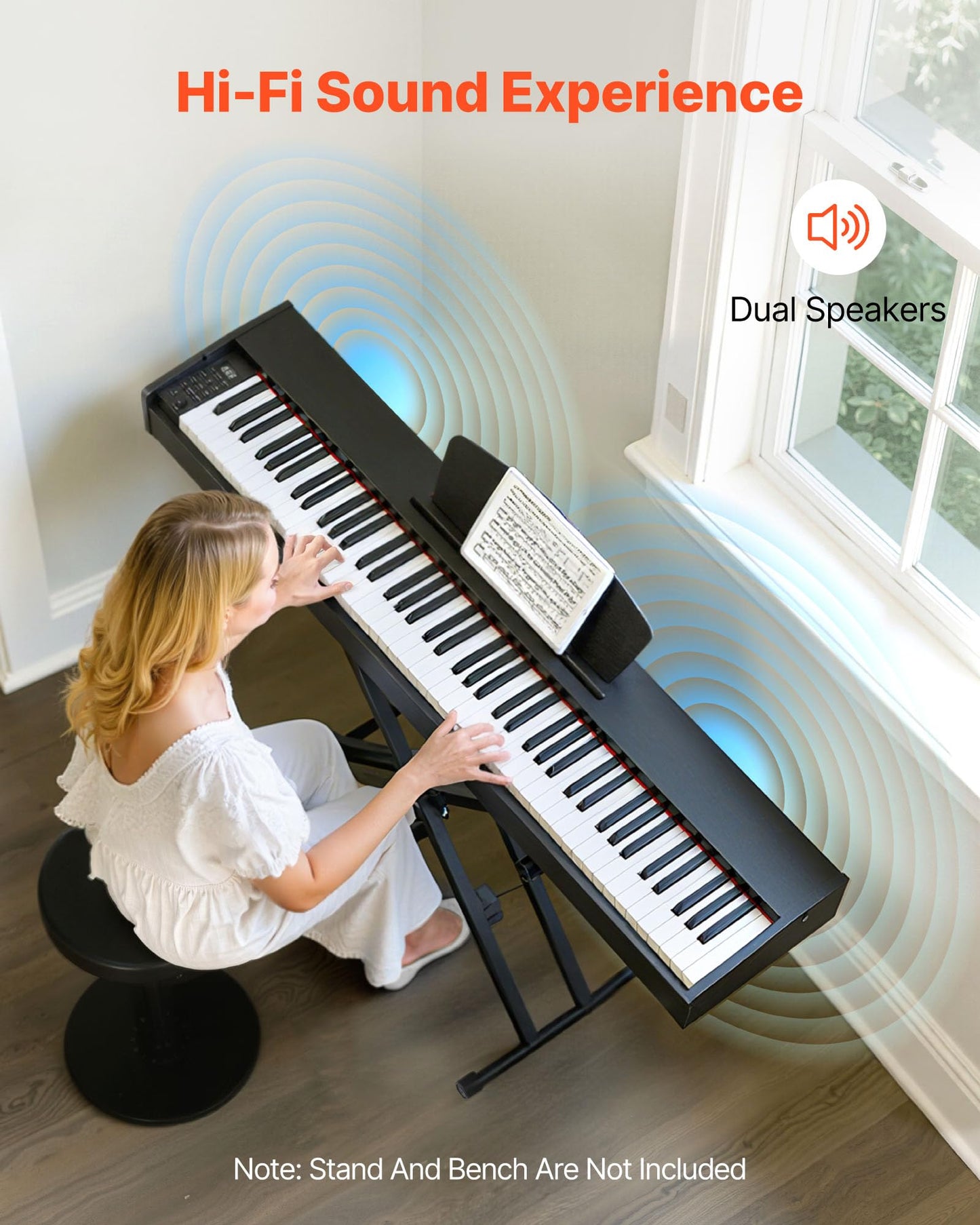 Vevor Weighted Digital Piano, 88 Keys Fully Weighted, Electric Piano Dual Keyboard & Speakers, With Sustain Pedal, Recording Fun