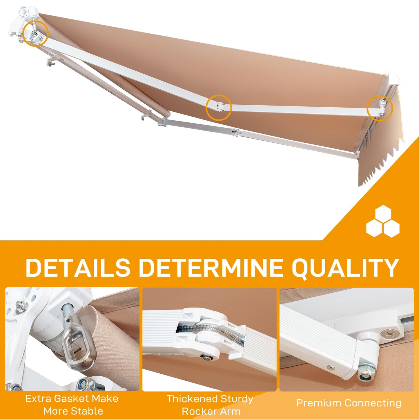 VINGLI 12’ x 10 ‘ Retractable Awning for Patio Awning Door Awning with Manual Crank Handle, Aluminum Frame Door Canopy UV Resistant (Beige)