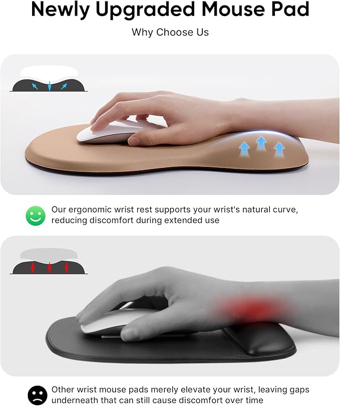 Ergonomic Mouse Pad with Wrist Rest, Mousepad with Wrist Support, Non-Slip Hard Base Mouse Pads, Portable for Office/Home/Travel Work(Coffee)