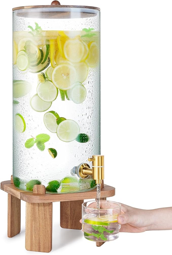 3 Gallon Extra Large Drink Dispenser for Parties,Glass Beverage Dispenser with Stand,Water Drink Dispenser with Airtight V...
