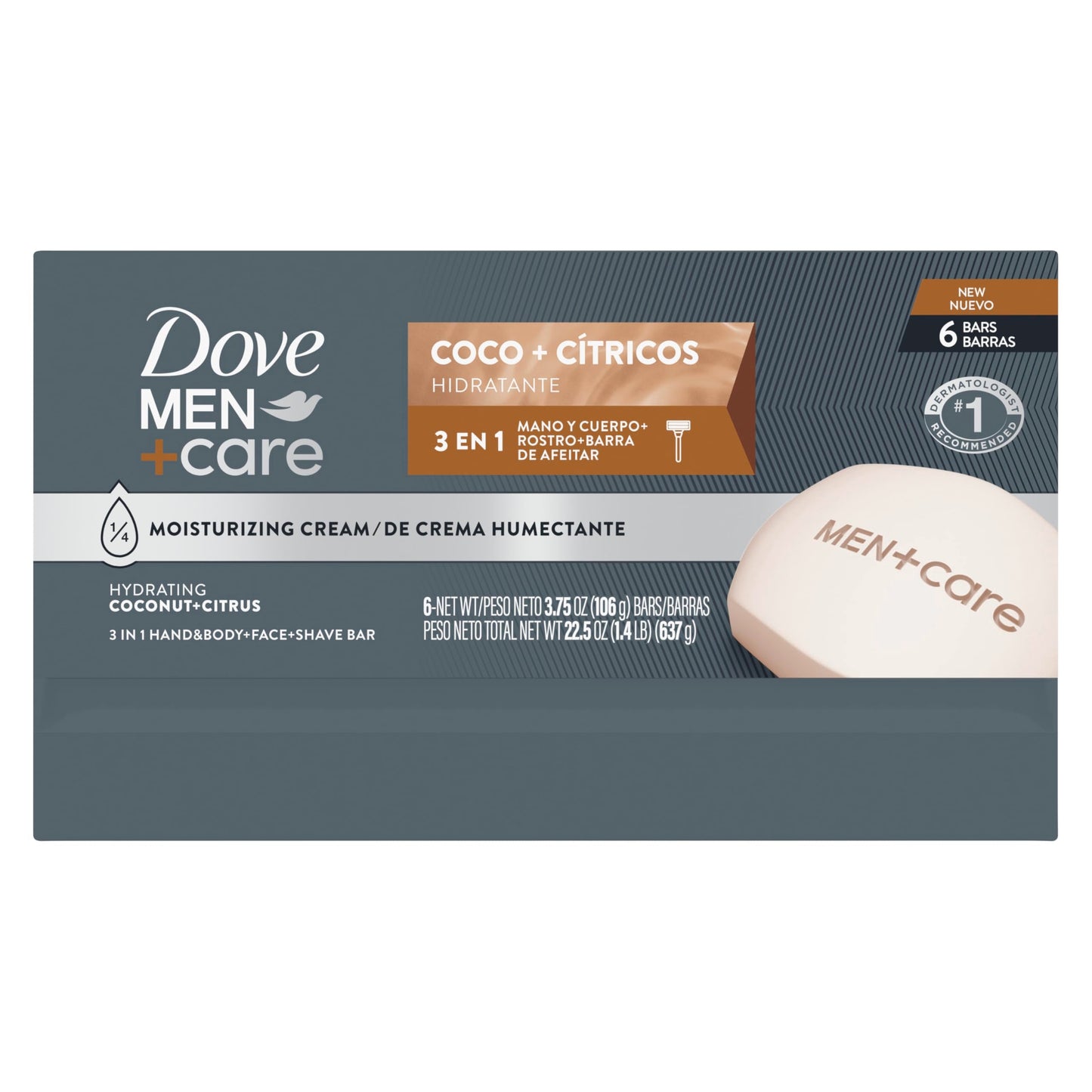 DOVE MEN + CARE Hidratante Coco + C  tricos Hand & Body Face + Shave Bar 6 Count for Hydrated Skin 3.75 oz