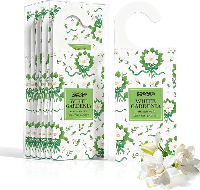MYARO Large Hanging Sachets Scented for Drawer and Closet, 12 Pcs Potpourri Bags Long Lasting Air Freshener for Home Car House (White Gardenia)