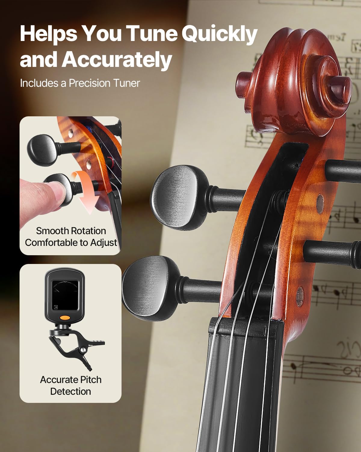 Vevor Violin 4/4 Full Size For Adults, Violin Fiddle Set For Beginners Student With Hard Case,Rosin, Bow,Shoulder Rest,Bridge,Ex