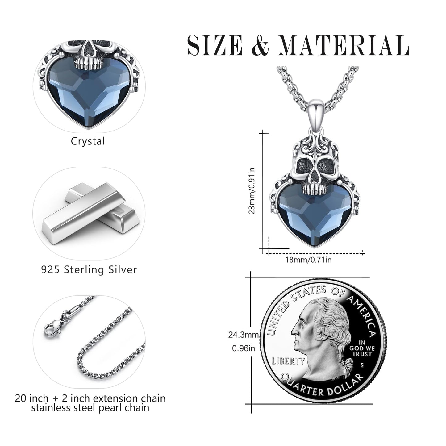 Skull Necklace for Women 925 Sterling Silver Skull Pendant Necklace Gothic Pendant Halloween Jewelry Gift for Women