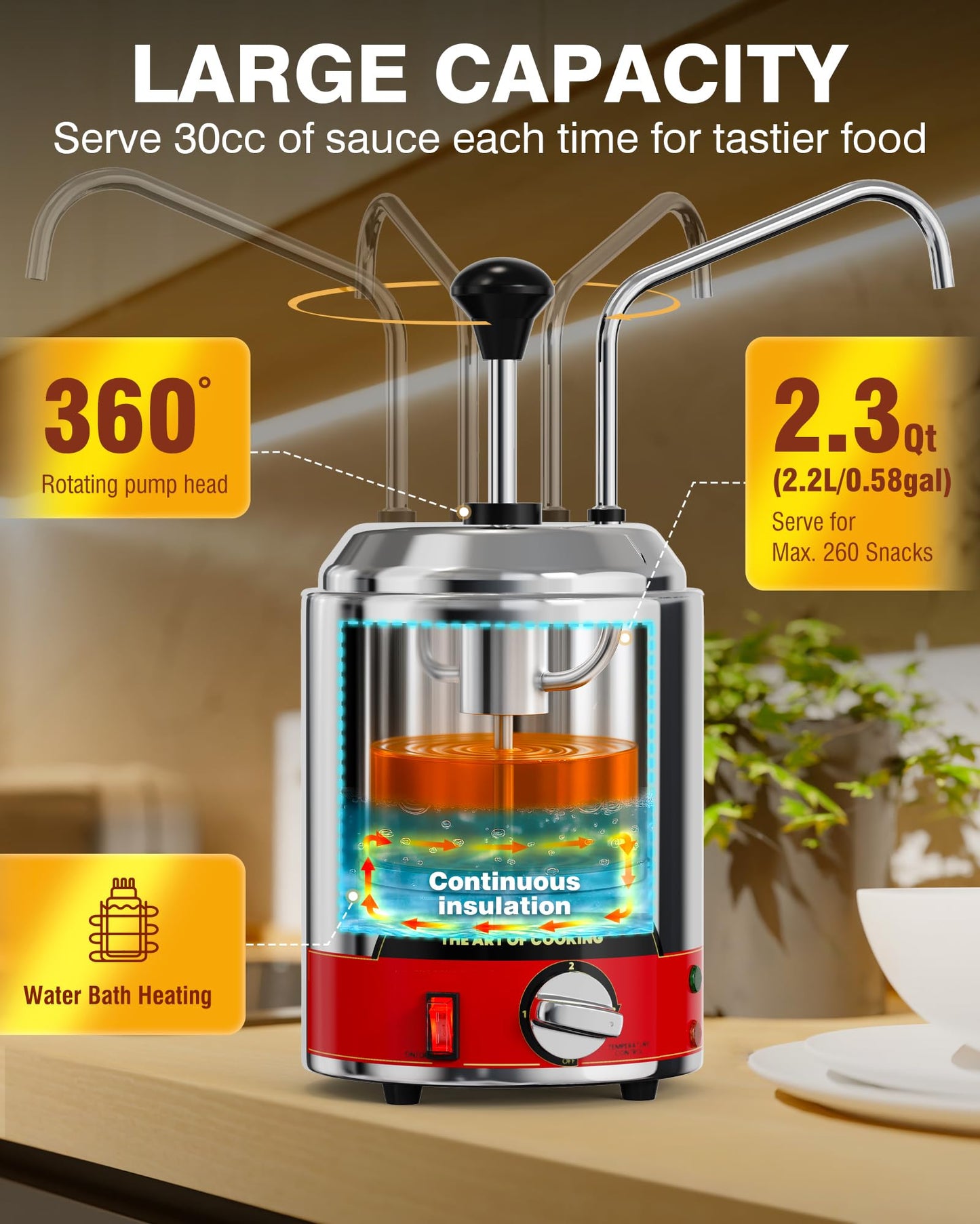 WantJoin Nacho Cheese Dispenser with Pump - 2.6 Qt Cheese w/Warmer Stainless Steel Pump Hot Fudge Warmer 86-185°F Temperature Control, Commercial Nacho Cheese Warmer Dispenser for Hot Fudge Caramel