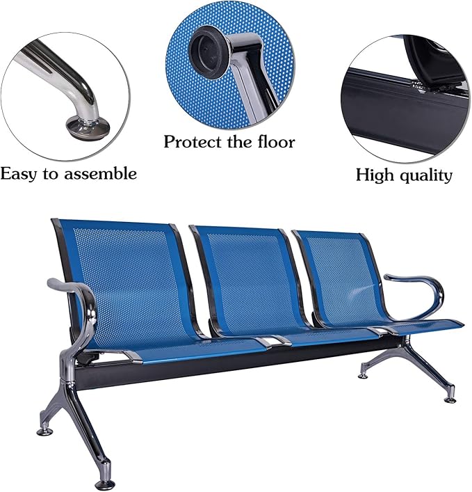 Kinsuite Waiting Room Chairs - Airport Reception Chairs 3 Seat Office Guest Chairs & Reception Chairs for Office, Business, Bank, Hospital, Blue