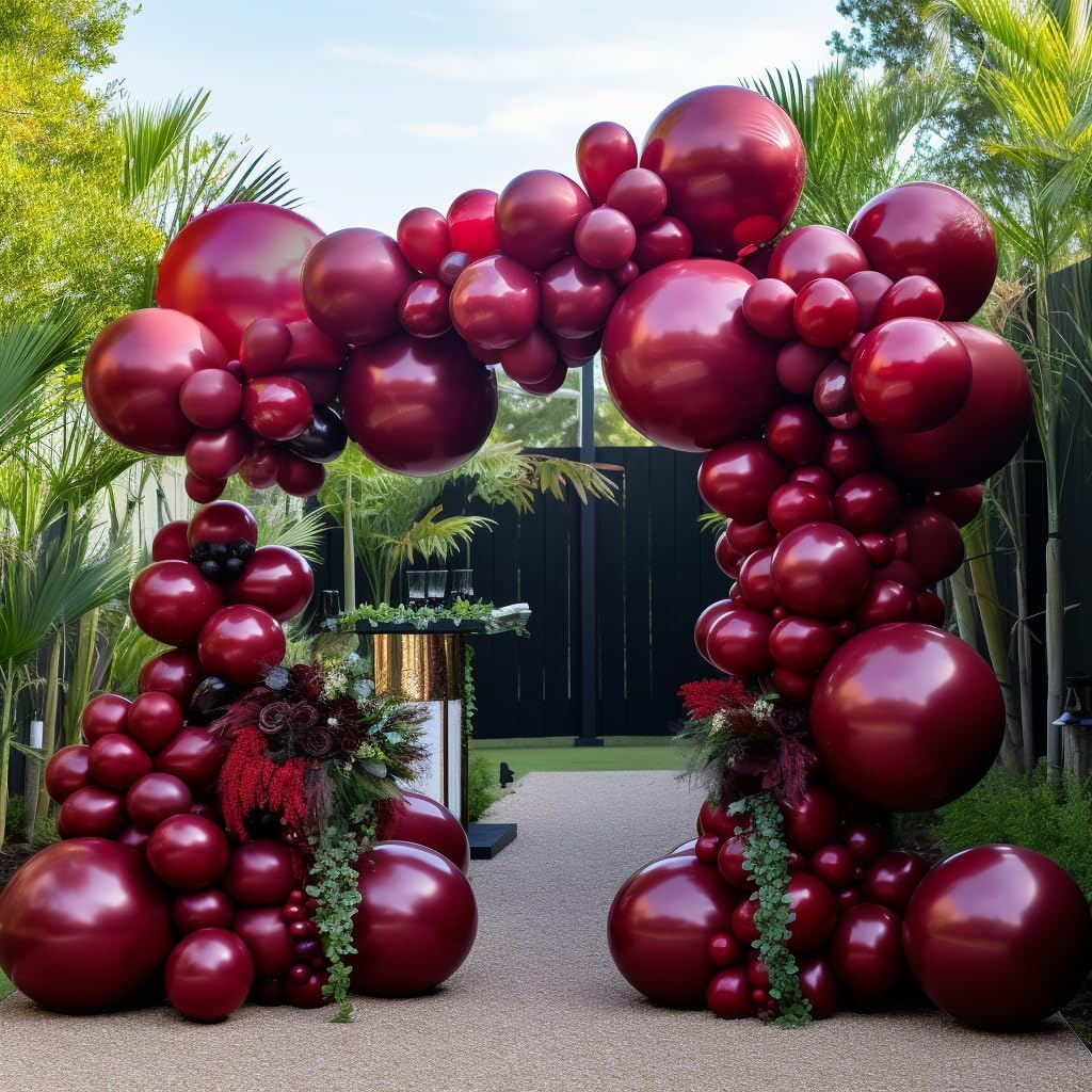 Burgundy Balloons Double Stuffed Maroon Balloon Garland Different Sizes 18/12/5in Wine Red Balloons Ruby Red Balloon Arch Kit for Birthday Mother Day Baby Shower Wedding Party Decorations.
