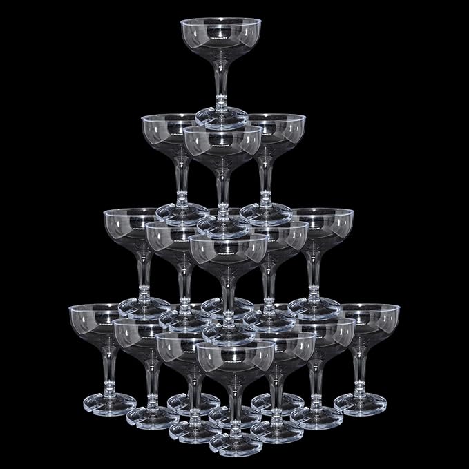 KYAPCK 100 Pcs Plastic Champagne Coupe Glasses for Parties, 5 oz Disposable Champagne Glasses Unbreakable Acrylic Martini ...