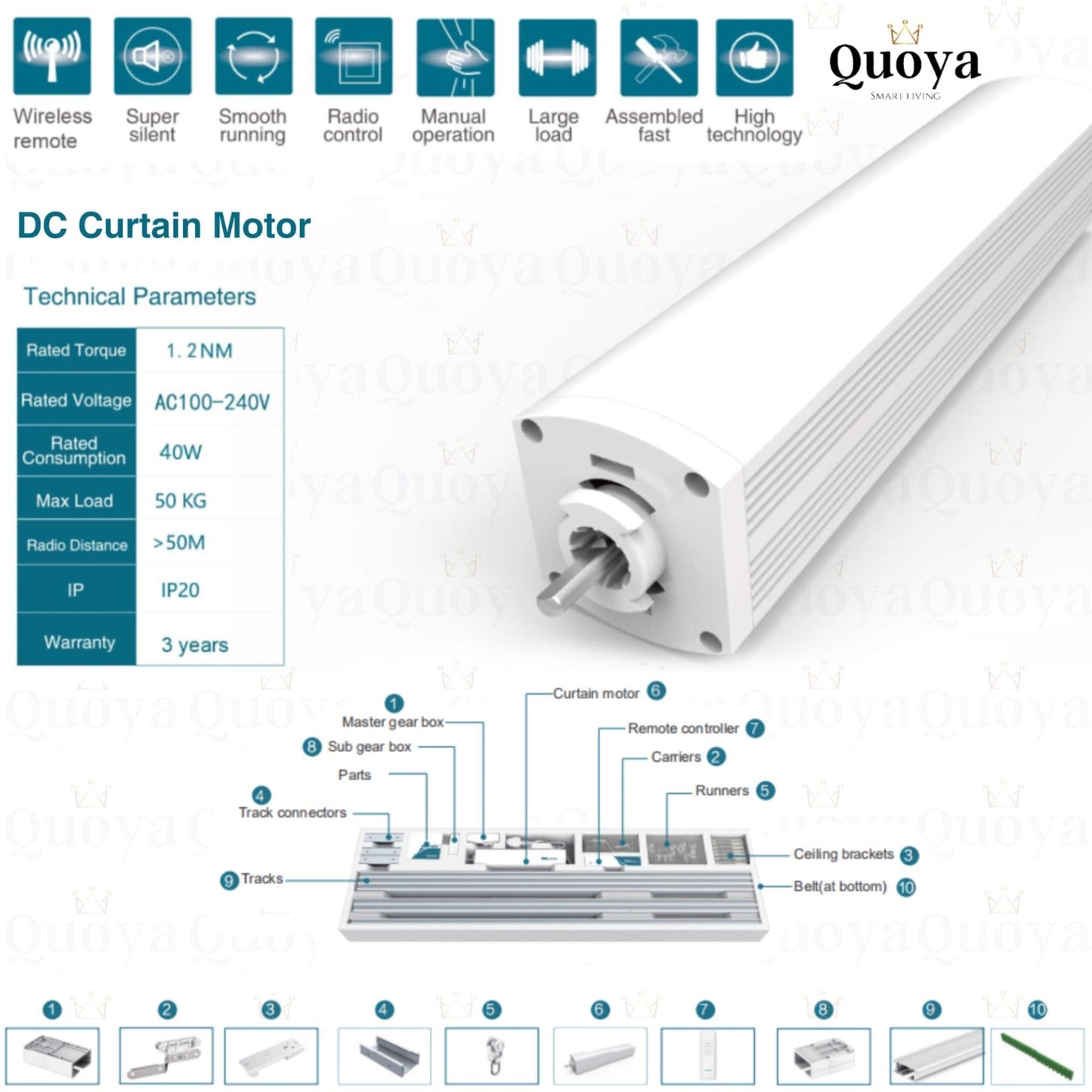Quoya Ql500 Smart Curtains System, Electric Curtain Track With Automated Rail?Motorized And Adjustable Tracks/Rod/Pole (Up To 3.