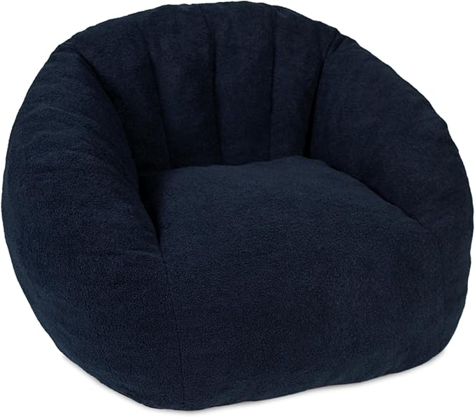 Big Joe Cloudberry Foam-Filled Structured Bean Bag Chair, Deep Blue Teddy Boucle