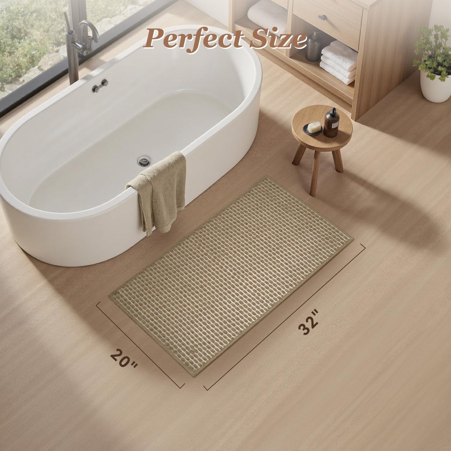 AMOAMI Unique Woven Bath Mat, Super Absorbent Non Slip Bath Mats for Bathroom Floor Textured Bathroom Mat Quick Dry Washable Bath Rug Boho Thin Rugs for Bathroom Beside Tub, 20" x 32", Brown