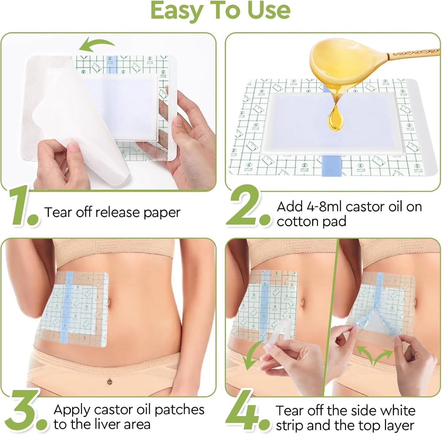 Castor Oil Pack Wrap - 20 Pack, Medium Size 7.9"x5.5", Transparent Film, Portable for Home & Travel, Gentle on Skin - Oil Not Included