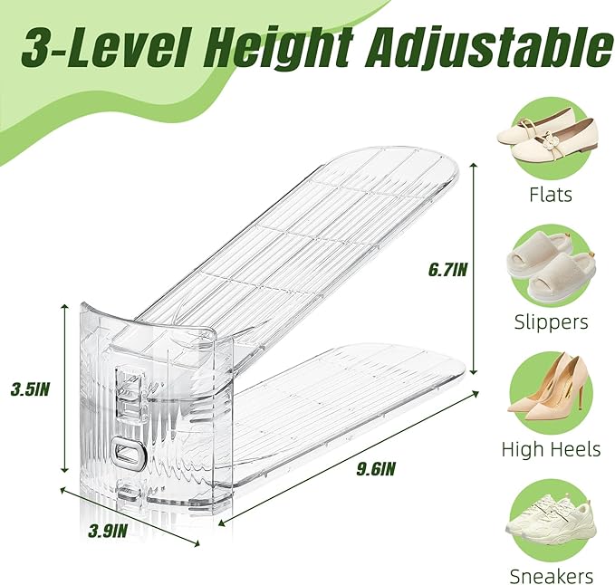 Shoe Slots Organizer,10 Pack Transparent Shoe Stacker Adjustable Shoe Slot Organizer Space Saver Shoe Rack Holder Shoe Storage Organizers for Closet,Transparent