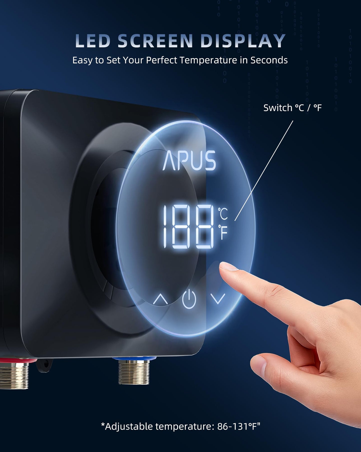 APUS Tankless Water Heater Electric 240V, 4500W Instant On Demand Hot Water Heaters, Under Sink Point of Use Water Heater, LED Digital Display, Ultra Compact for Kitchen, Bathroom, Laundry,Black