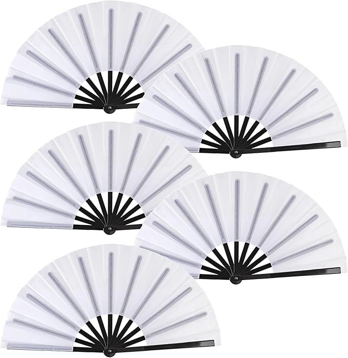Huralona 5 Pack Large Folding Hand Clap Fan Fabric Rave Popping Fans Chinese Kung Fu Tai Chi Hand Fan Festival Dance Gift ...