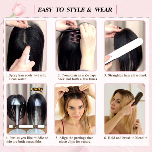 POWERASIA Real Human Hair Toppers for Women - No Bangs Wiglets, Upgrade 3.9x4.7Inch Silk Base Clip ins, 150% Density Remy Hair Wig Topper #1 Jet Black