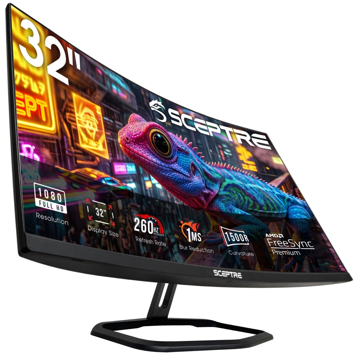New! Sceptre Curved 32 inch Prime Gaming Monitor 1080p 1500R 110% sRGB HDMI X2 up to 240Hz, DisplayPort X2 up to 260Hz FreeSync Premium 1ms Build-in Speakers, Machine Black 2027 (C325B-FW260D.A1)