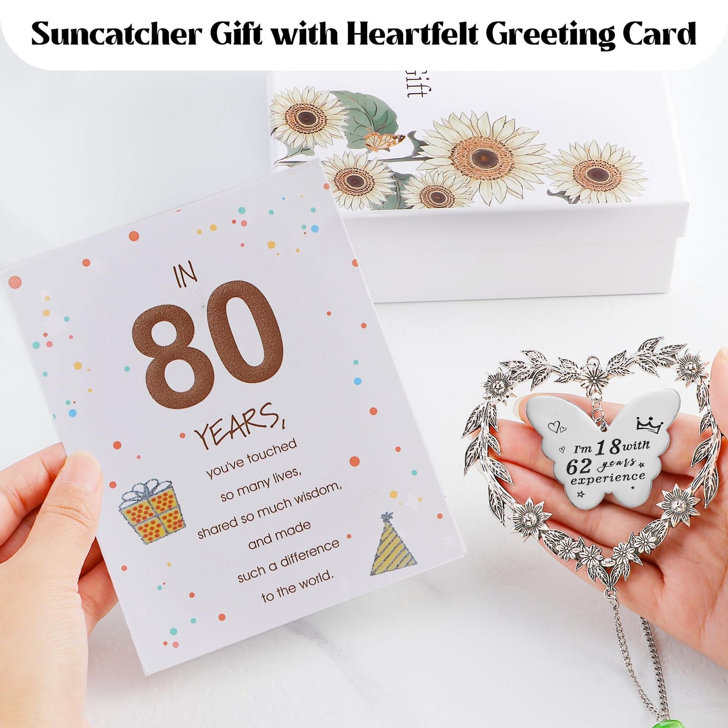 Elivida 80th Birthday Gifts for Women, Happy 80th Birthday Suncatcher for Her, Thoughtful 80 Bday Crystal Ornament for Wife, Mom, Grandma, Sister, Aunt, Turning 80 Year Old Rainbow Marker