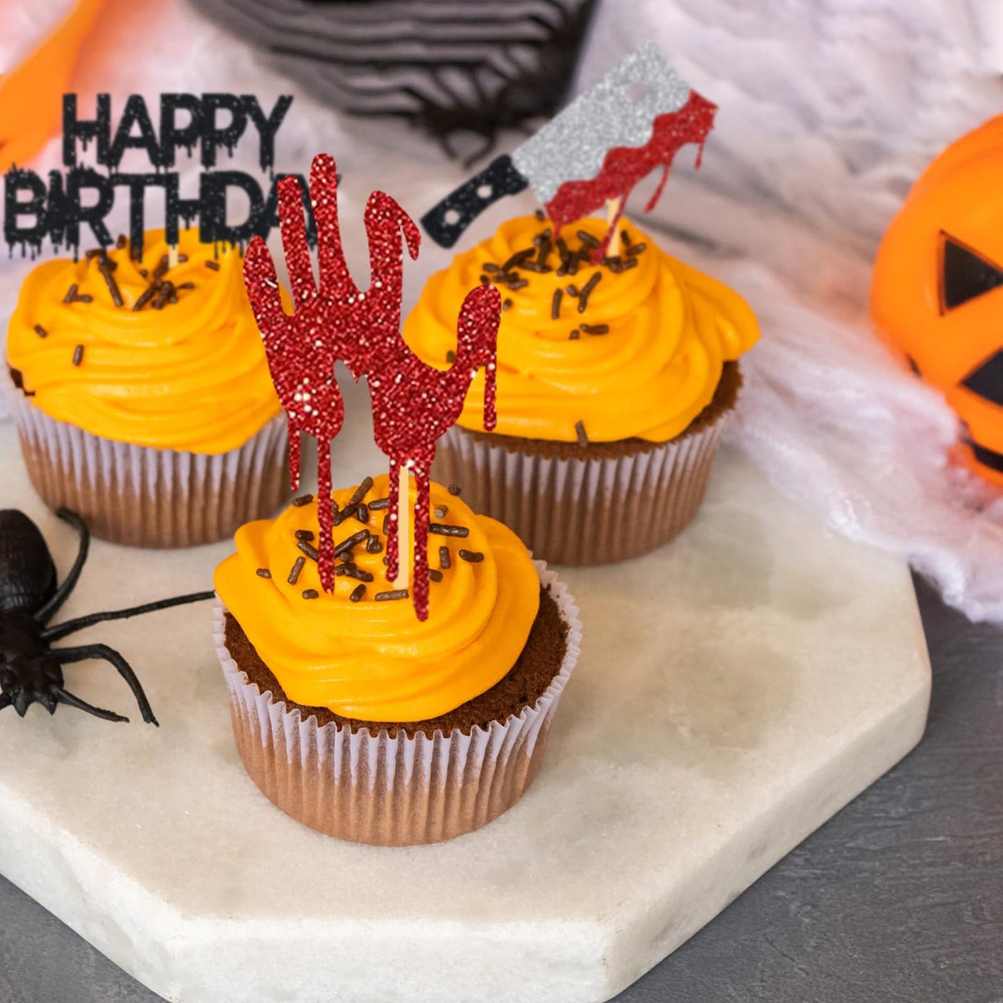 Halloween Birthday Cupcake Toppers Horror Movie Themed Blood Knife Killer Party Cake Decorations Spooky Food Picks