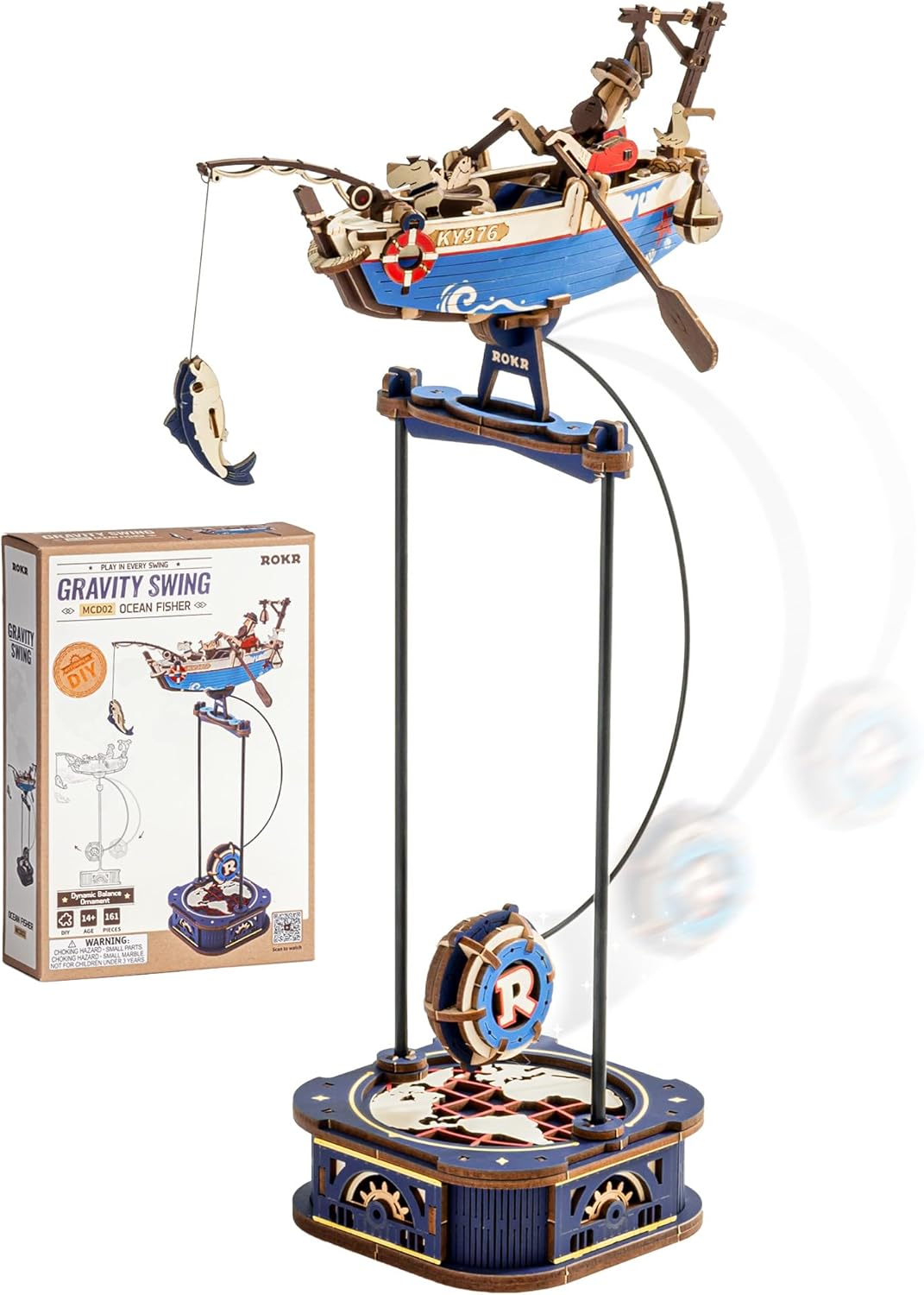 ROKR 3D Wooden Puzzles for Adults,Gravity Swing Ocean Fisher Model kit, 161Piece 3D Puzzles for Adults