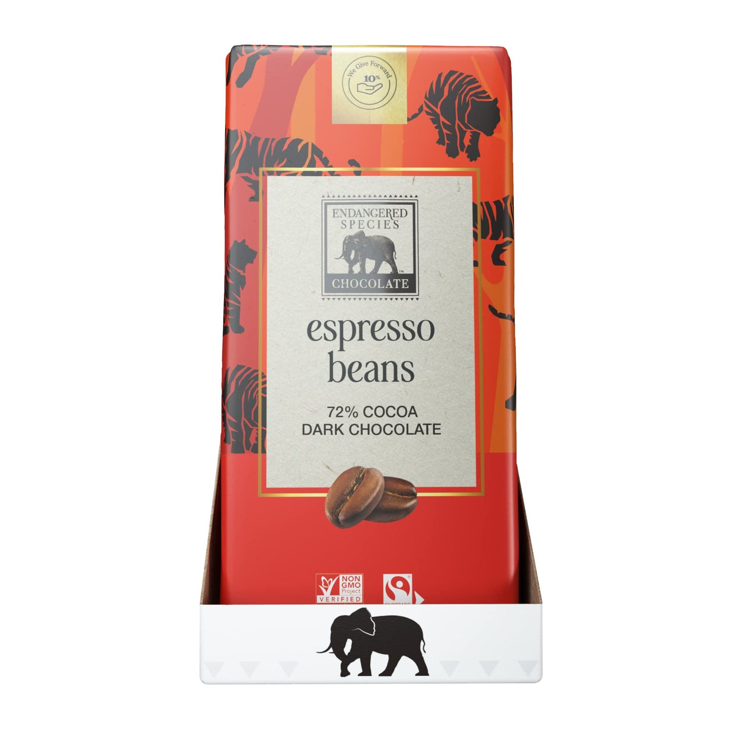 Endangered Species Dark Chocolate Bar with Espresso Beans (72% cocoa)