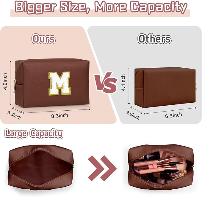 TOPEAST Small Makeup Bag Initial Cosmetic Bag Travel Toiletry Bag, Personalized Birthday Gift for Mom Sister Friends Teacher Nurse, Preppy Travel Stuff for Girls (Brown O)
