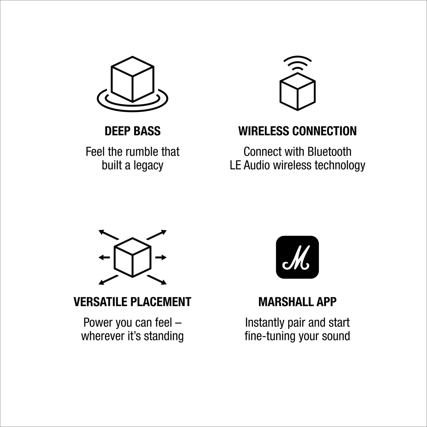 Marshall Heston Sub 200 Subwoofer - Deep Bass for TV, Movies, and Music | Bluetooth LE and RCA Mono Connectivity - Black