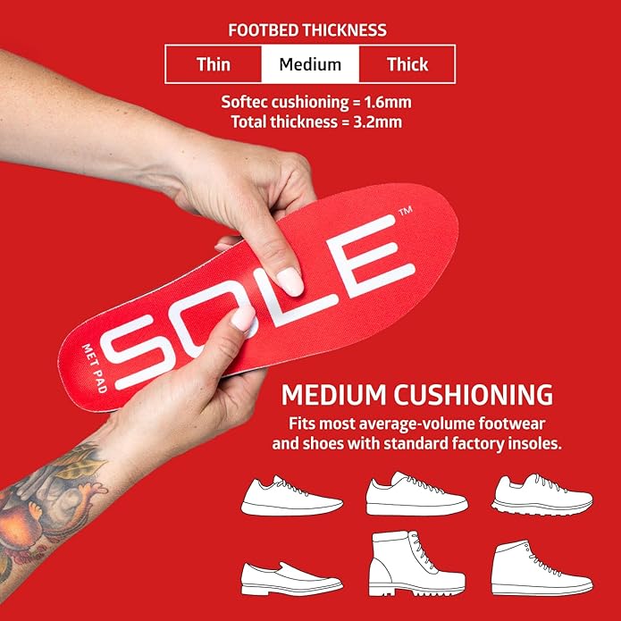 SOLE Active Medium Insoles - Custom Moldable Orthotic Support for Any Arch Type, Plantar Fasciitis Relief - Multiple Sizes