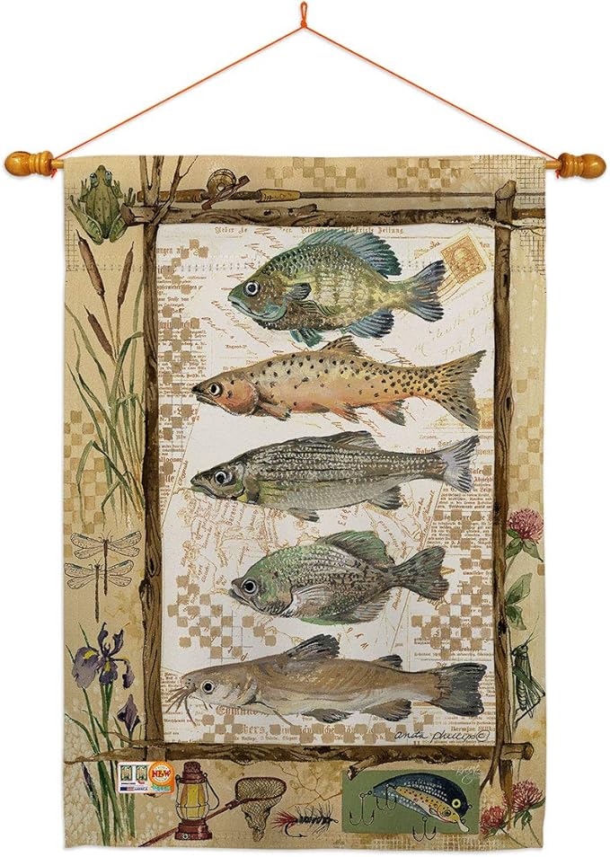 Fishing Adventures House Flag Dowel Set Sports Outdoor Camping Fish Dock Lure Entertainment Activity Physical Small Decora...